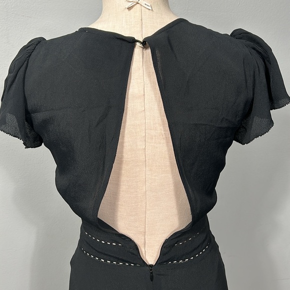 Vintage Cleobella Black Chiffon Open Back Elegant Embroidered Asymmetrical Dress - Picture 9 of 17